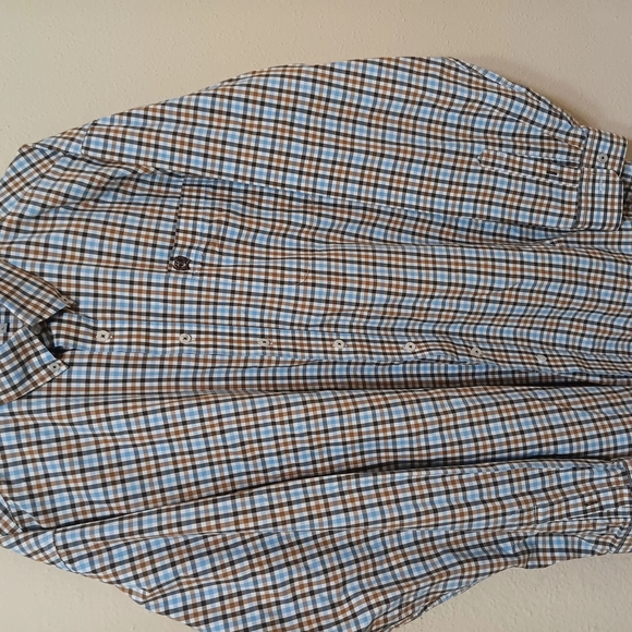 Men's Blue and Brown Checkered Shirt - Picture 1 of 5